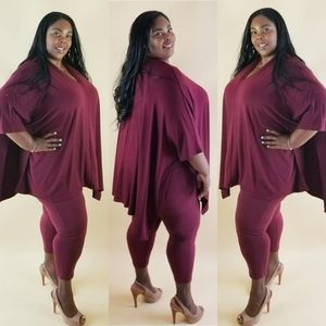 Double V Tunic Cropped Legging Set Burgundy